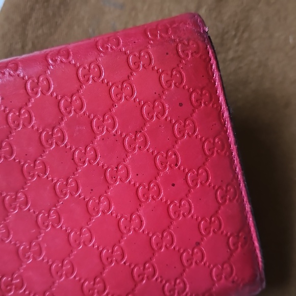 Gucci Trifold Wallet Red Leather Microguccisima GG Logo - Picture 11 of 12